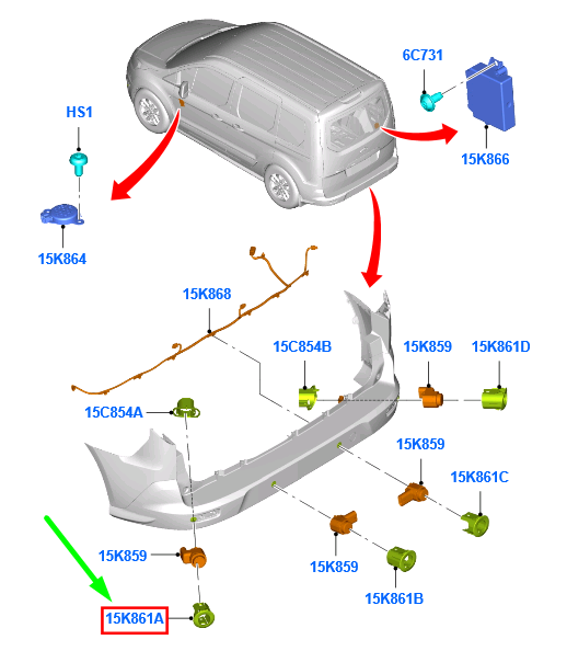 new ford tourneo connect mk2 rear left park sensor retainer 1902553 original