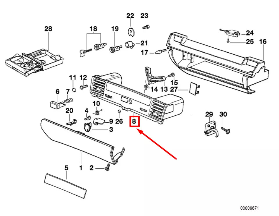 NEW BMW 3 COMPACT E36 UPPER DASH VENT COVER 64228391650 8391650 ORIGINAL
