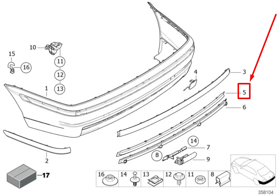 NEW BMW 3 E46 REAR BUMPER LOWER CENTER COVER 51122492225 2492225 ORIGINAL