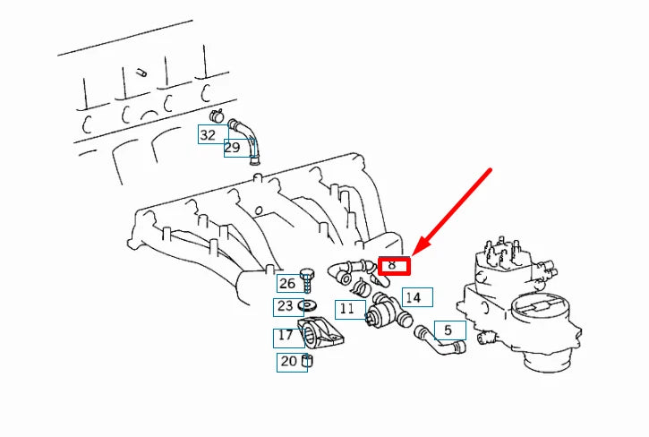 NEW MB SL R129 IDLE SPEED ACTUATOR TO INTAKE MANIFOLD HOSE A1030940482 ORIGINAL