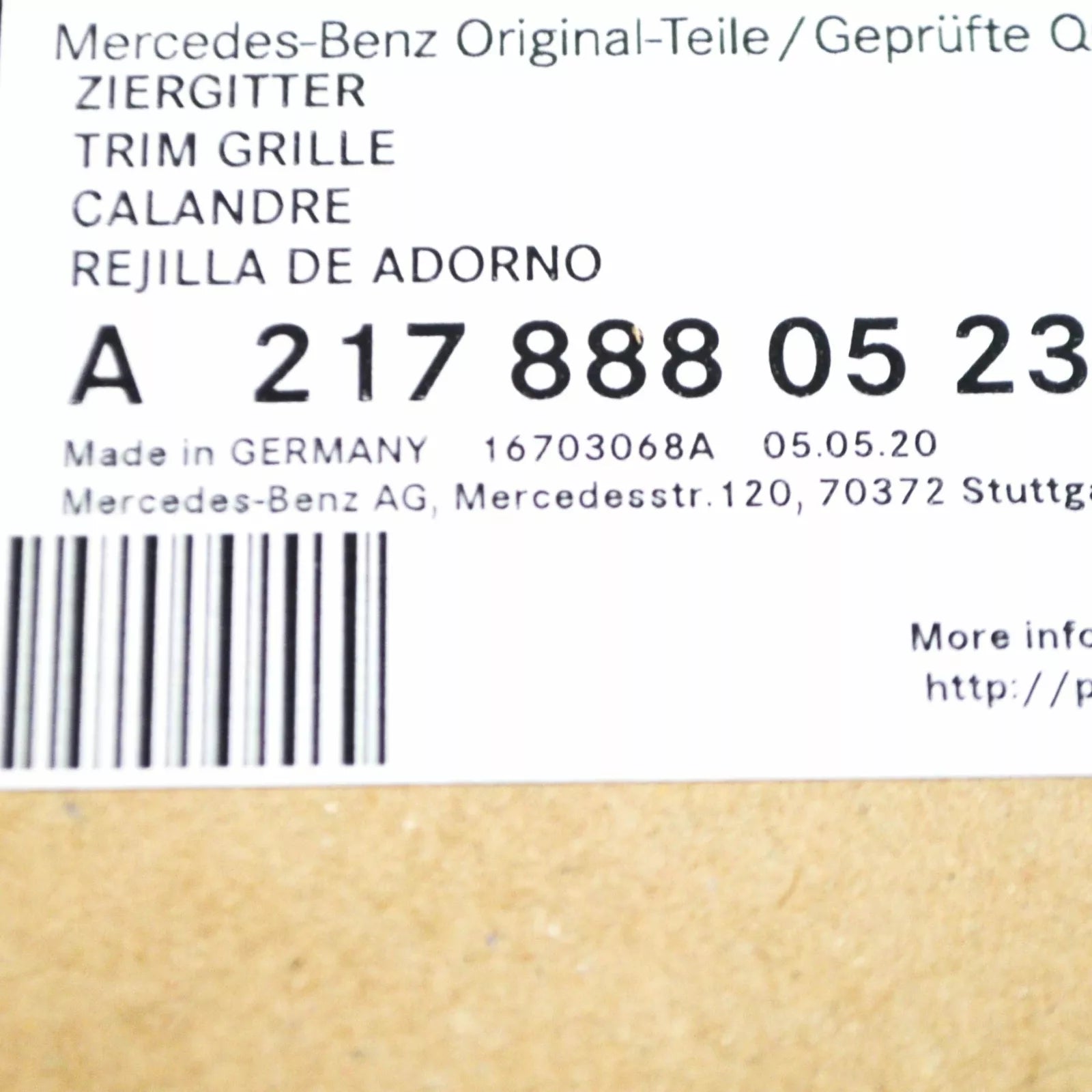 NEW MB S COUPE C217 AMG FRONT BUMPER RADIATOR GRILLE TRIM A2178880523 ORIGINAL