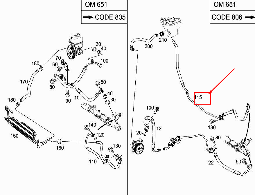new mercedes-benz slk r172 power steering low-pressure hose a1724606224 original
