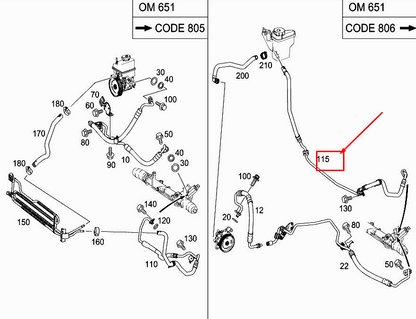 new mercedes-benz slk r172 power steering low-pressure hose a1724606224 original