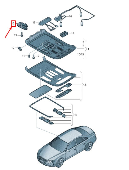 NEW AUDI A8 4H OVERHEAD CONSOLE SUNROOF SWITCH 4H0959613DJ4 ORIGINAL