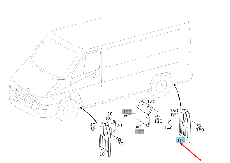 NEW MERCEDES-BENZ SPRINTER 909 REAR LEFT MUDGUARD A9098820000 2015 ORIGINAL