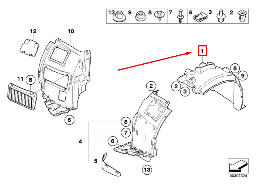 NEW BMW 1 COUPE E82 FRONT LEFT INNER FENDER 7207649 51717207649 ORIGINAL