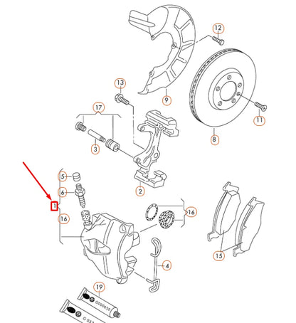 NEW AUDI A1 8X FRONT RIGHT BRAKE CALIPER HOUSING 1K0615124E ORIGINAL