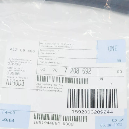 NEW BMW X5 E70 UPPER REAR RIGHT DOOR SEAL 51767208592 7208592 ORIGINAL