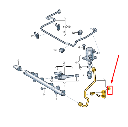 new vw golf cd mk8 fuel pressure pipe 05c130241 original