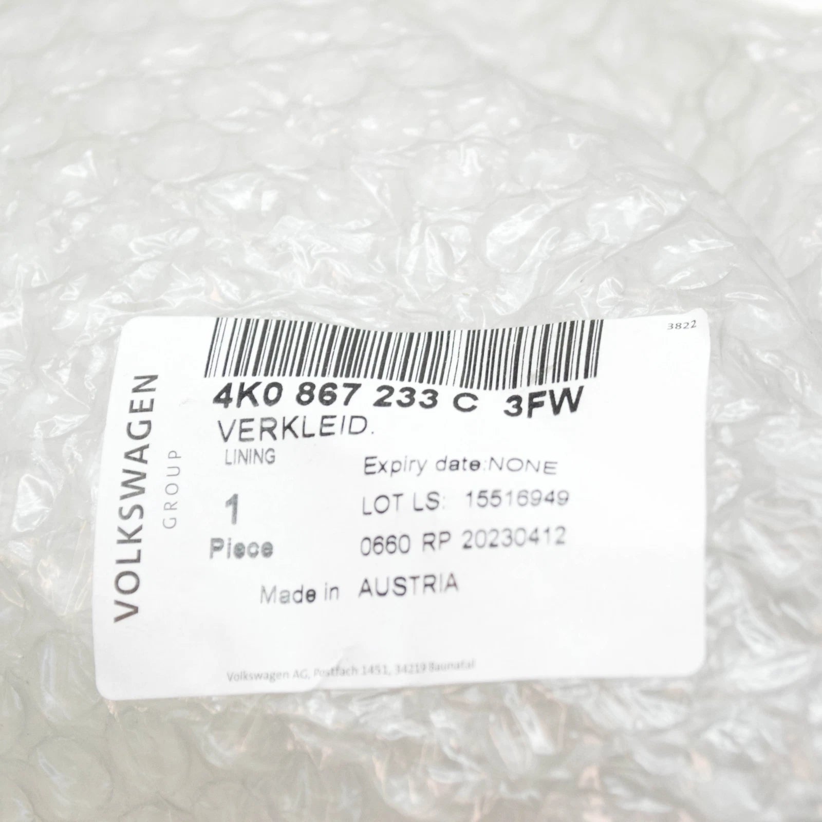 NEW AUDI A6 C8 FRONT LEFT A PILLAR TRIM 4K0867233C3FW ORIGINAL