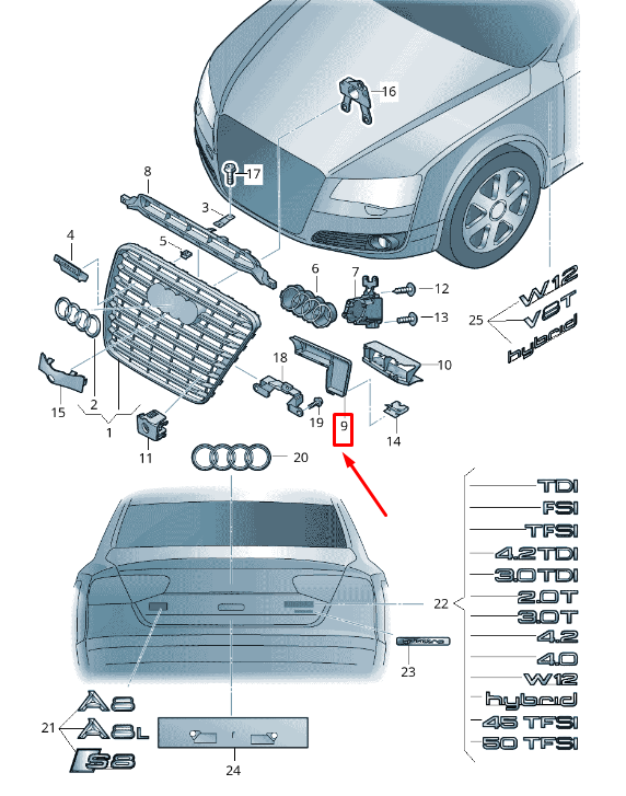 new audi a8 4h front left radiator grille closing element 4h0853949 original