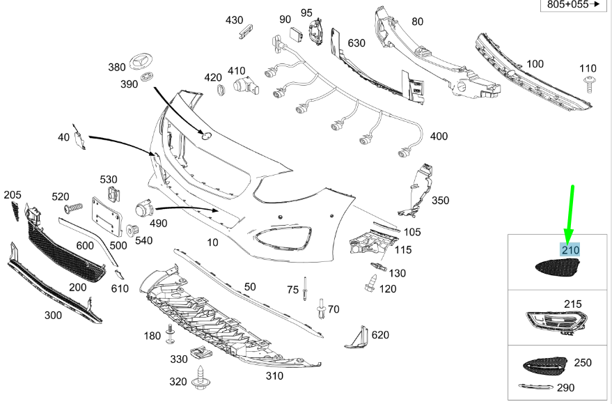 NEW MERCEDES-BENZ B W246 FRONT LEFT BUMPER GRILLE A2468852522 ORIGINAL