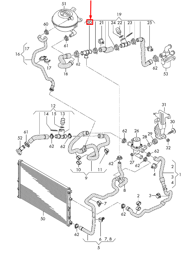 new audi q7 4m cooling system t-piece n90760601 original