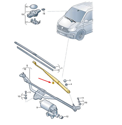 NEW VW TRANSPORTER T6 FRONT RIGHT AERO WIPER ARM RHD 7E2955410D ORIGINAL
