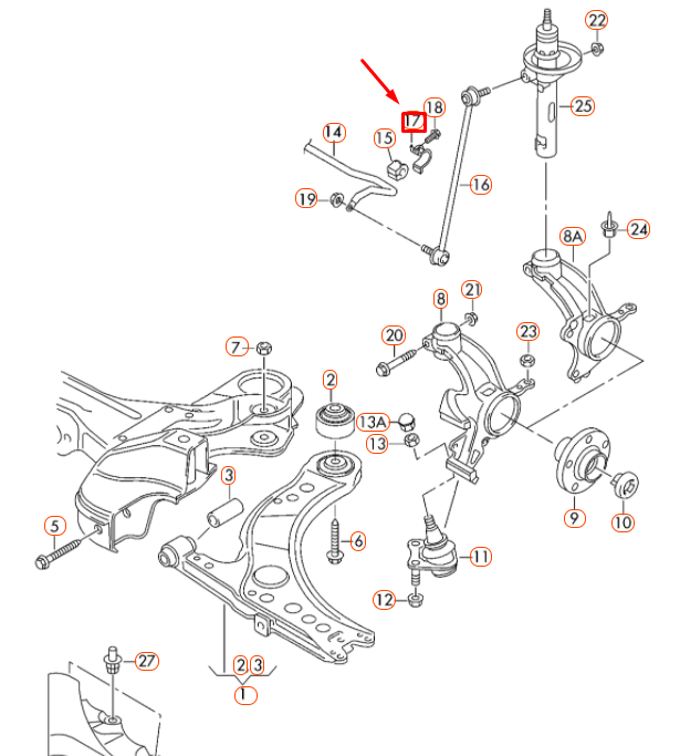 new audi a1 mk1 front stabilizer left clamp 6q0411333b original