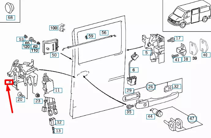 NEW MB SPRINTER W903 LEFT SIDE SLIDING DOOR LOCK A9017301235 ORIGINAL