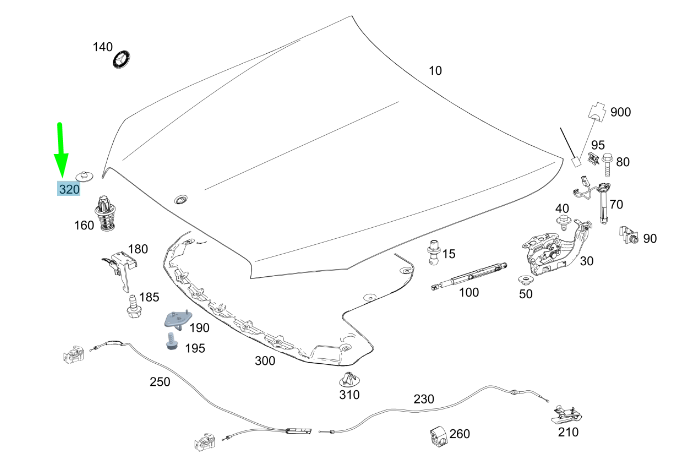 new mercedes-benz c c205 front hood plug in fastener a0009917695 original
