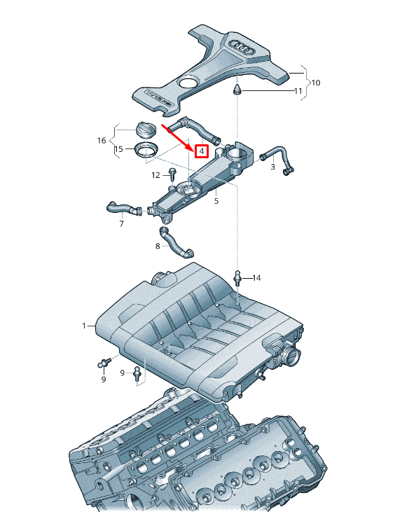 new audi a8 4h intake manifold vent hose 07p103202c original