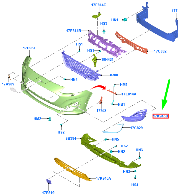 new ford kuga mk3 front right grille lv4b-17k946-aa5uaw 2471850 original