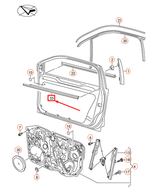 new volkswagen touareg 7p window aperture seal right inner 7p0837472c original
