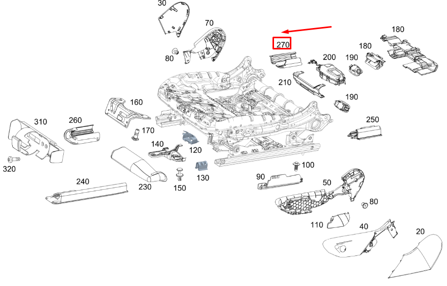 new mb gle w167 front left seat inside rear rail cover a16791909009051 original