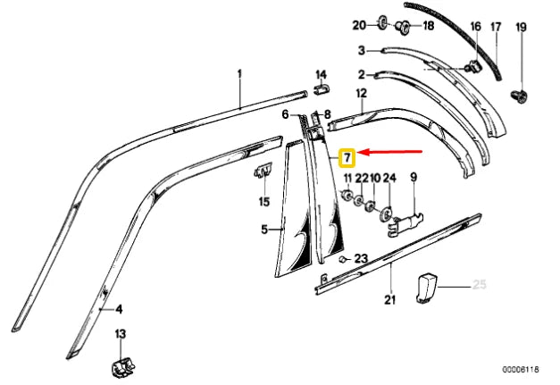 NEW BMW 3 COUPE E30 REAR RIGHT DOOR B-PILLAR TRIM COVERING 51131922744 ORIGINAL