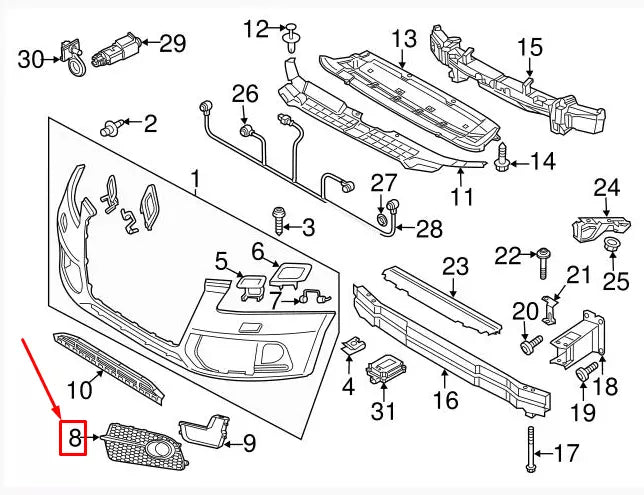 NEW AUDI Q5 8R FRONT RIGHT BUMPER AIR GUIDE GRILLE 8R0807682QBJI ORIGINAL