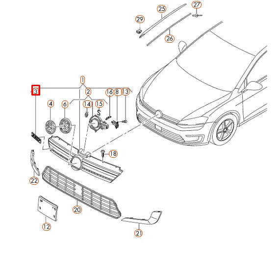 NEW VW GOLF MK7 FRONT BUMPER RADIATOR GRILLE EMBLEM BADGE 5G0853679ABAFL