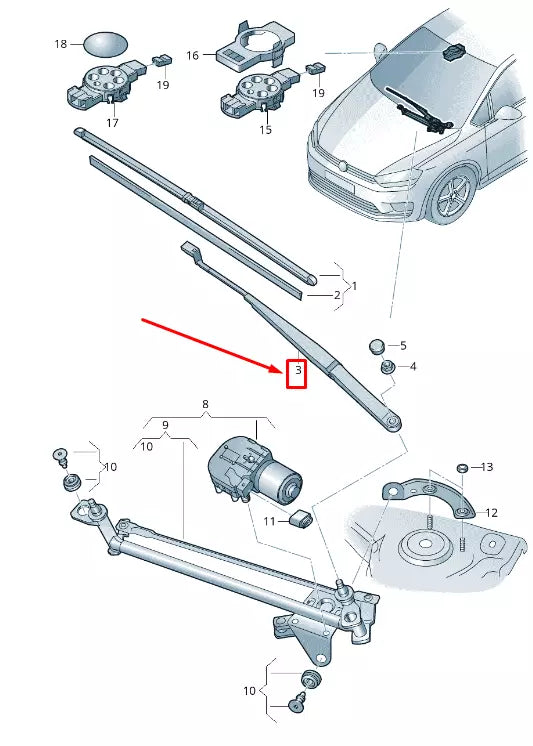 NEW VW GOLF SPORTSVAN AM FRONT RIGHT WIPER ARM RHD 518955409A