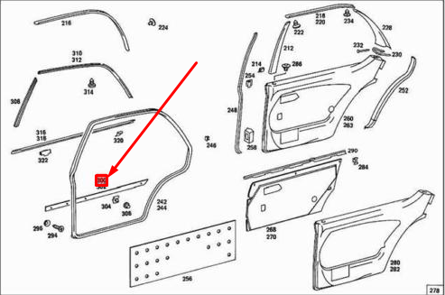 new mercedes-benz s w116 rear right door garnish molding a1167300280 original