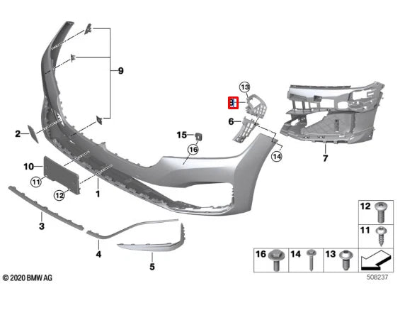 NEW BMW 7 G11 G12 FRONT LEFT BUMPER BRACKET 7475191 51117475191 ORIGINAL