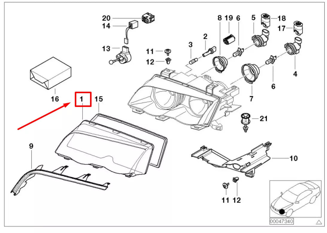 NEW BMW 3 E46 FRONT LEFT XENON LIGHT LENS 63126929565 6929565 ORIGINAL