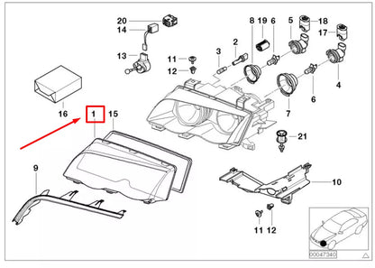 NEW BMW 3 E46 FRONT LEFT XENON LIGHT LENS 63126929565 6929565 ORIGINAL
