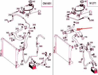 new mercedes-benz c w204 right radiator coolant hose a2125018282 original