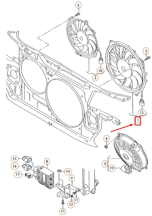 NEW AUDI A8 D3 LEFT RADIATOR COOLING FAN 4E0959455G ORIGINAL