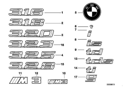 NEW BMW E36 CABRIO TRUNK LID 328 EMBLEM BADGE LOGO SIGN 8170187 51148170187