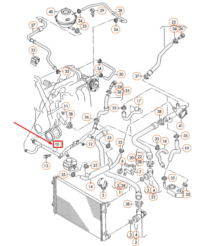 NEW VOLKSWAGEN BEETLE 9C ENGINE COOLANT PIPE 06A121065AR