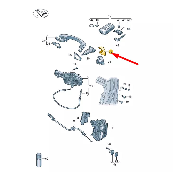 NEW VOLKSWAGEN PASSAT B8 FRONT LEFT DOOR HANDLE CAP 510837879AGRU ORIGINAL