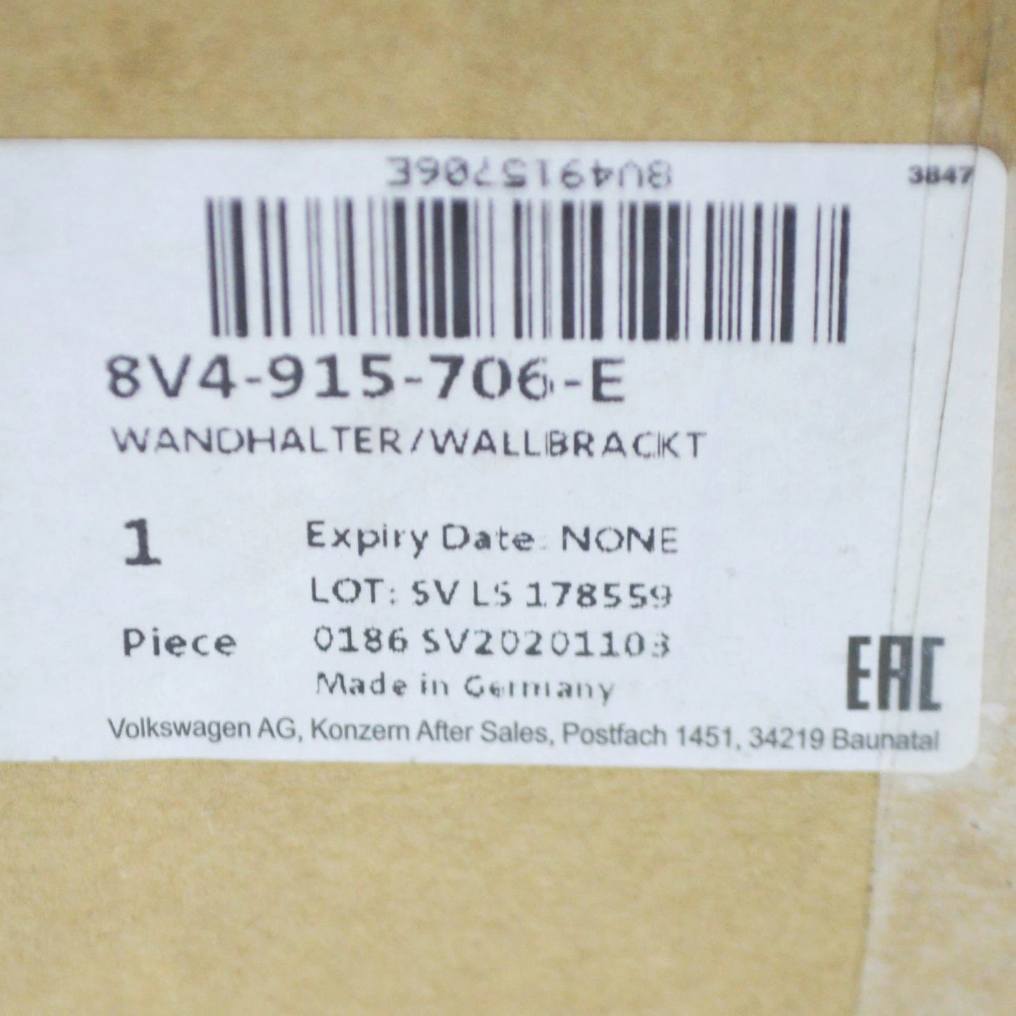 NEW AUDI A3 8V CHARGER WALL BRACKET 8V4915706H ORIGINAL