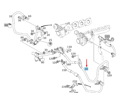 new mb cls c218 turbo return left coolant line a2782001300 original