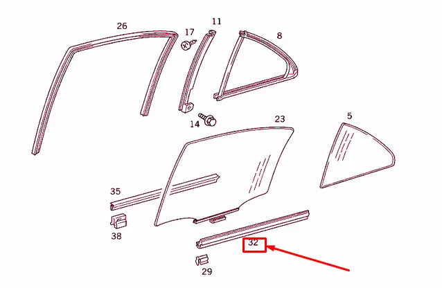 NEW MB E W210 REAR DOOR WINDOW INSIDE SEALING RAIL A2107350465 ORIGINAL
