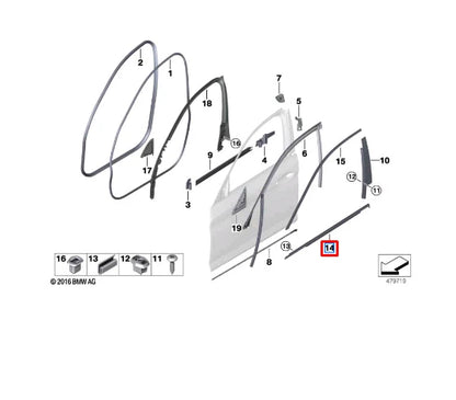 NEW BMW M5 F90 FRONT LEFT DOOR WINDOW STRIP 7404025 51337404025 ORIGINAL