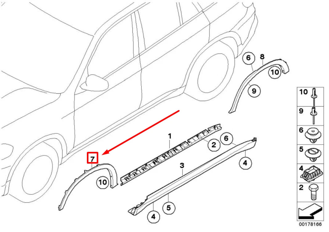 NEW BMW X5 E70 FRONT LEFT FENDER MOLDING 51772452496 2452496 ORIGINAL