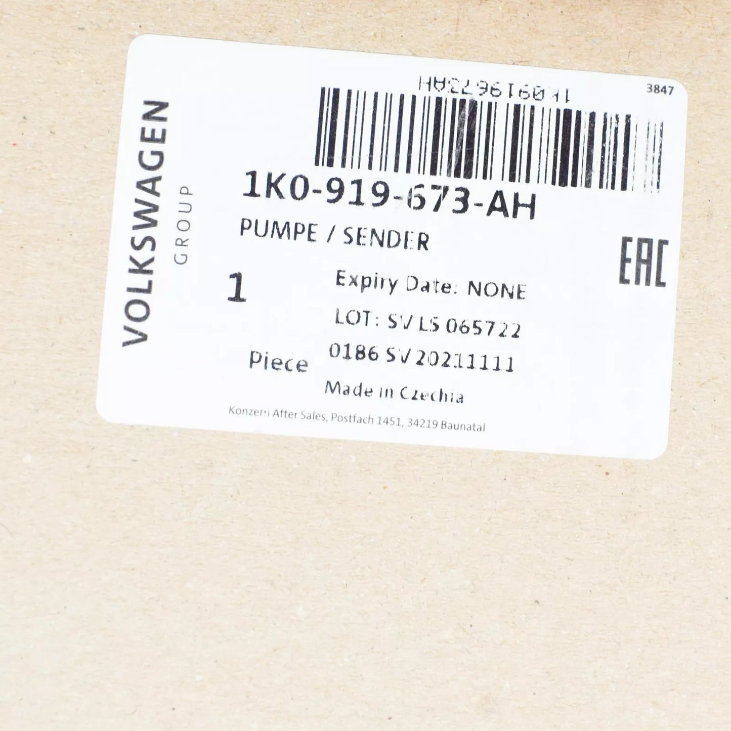 NEW AUDI A1 8X LEFT FUEL SUCTION JET PUMP WITH SENSOR 1K0919673AH ORIGINAL