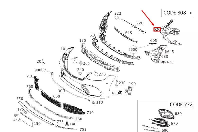 NEW MB S W222 FRONT LEFT INNER BUMPER BASIC CARRIER A2228856600 ORIGINAL