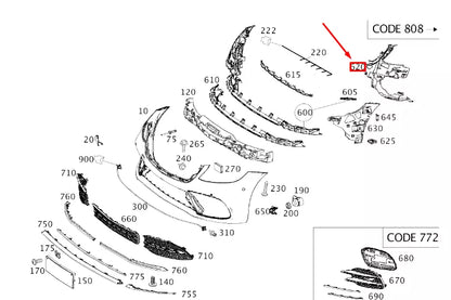 NEW MB S W222 FRONT LEFT INNER BUMPER BASIC CARRIER A2228856600 ORIGINAL