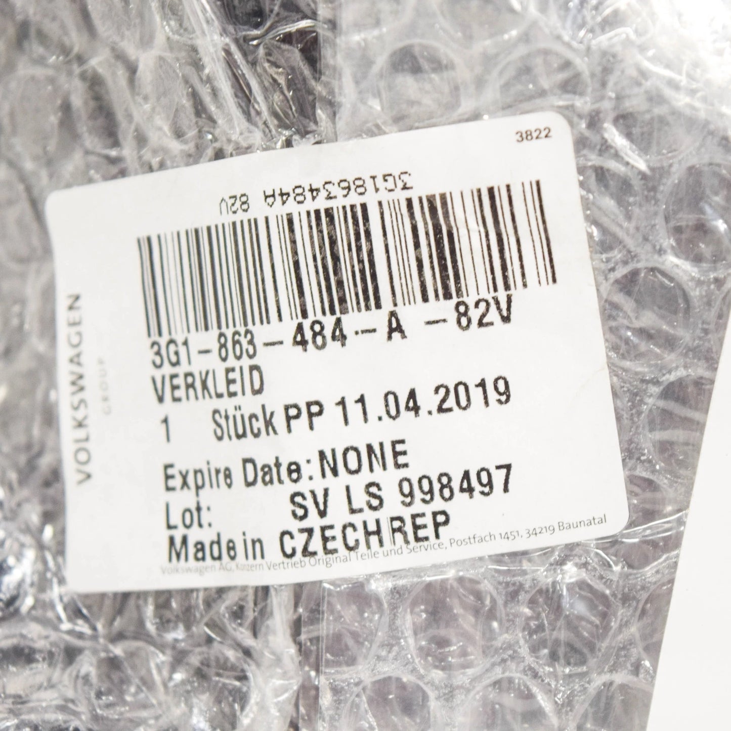 NEW VOLKSWAGEN PASSAT B8 A-PILLAR LOWER RIGHT TRIM LHD 3G1863484A 82V ORIGINAL