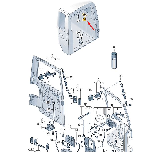 NEW VW TRANSPORTER VI T6 REAR WING DOOR UPPER LOCK STRIKER 7H0827537A ORIGINAL