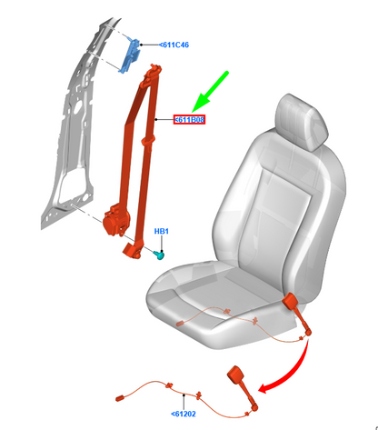 new ford focus mk4 front right seatbelt rhd 2419065 original
