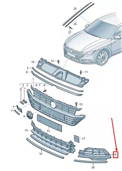 NEW VW ARTEON 3H FRONT LEFT BUMPER AIR INLET GRILLE 3G8854661B041 ORIGINAL